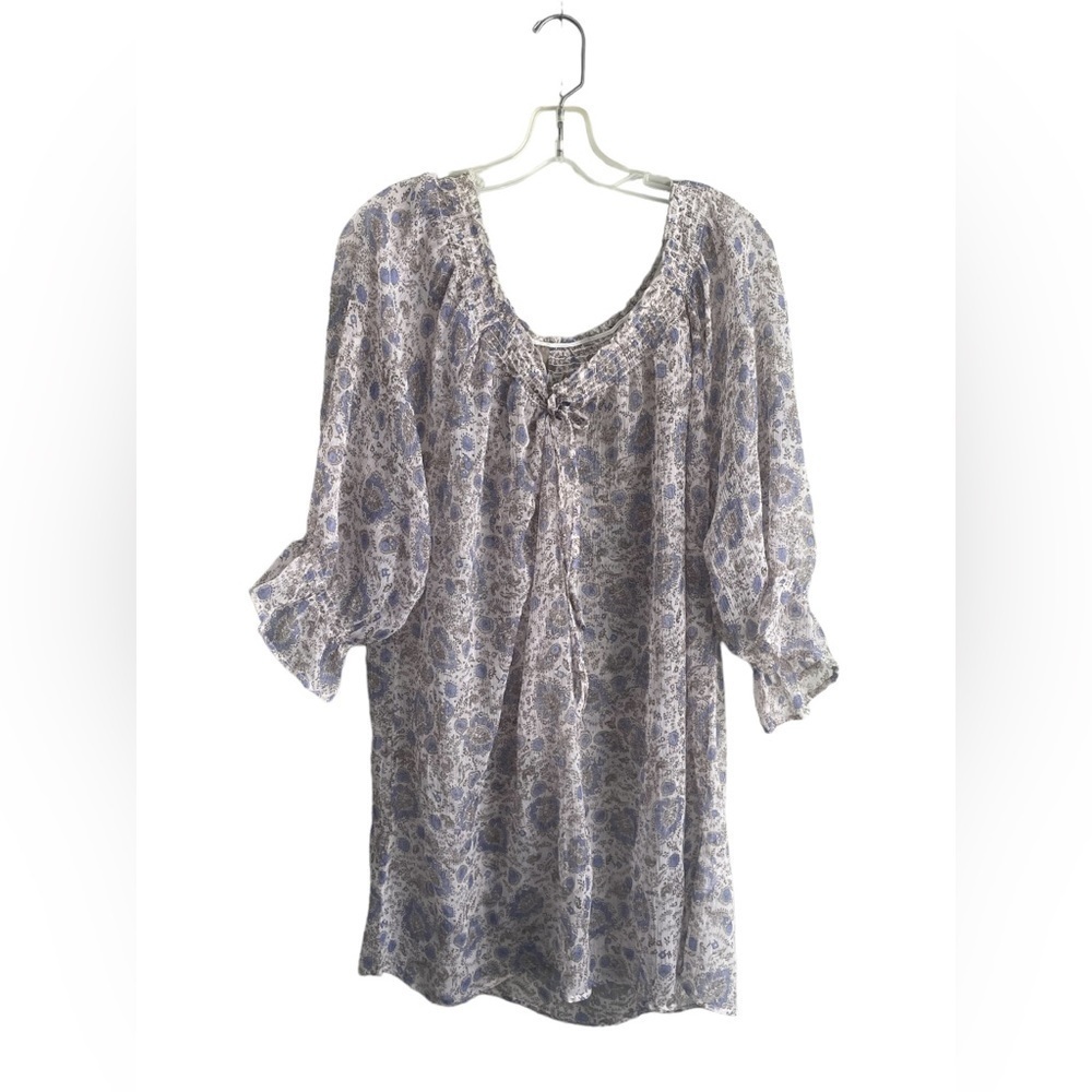 Light blouse type beach cover up Pennington grey and purple pattern 1x